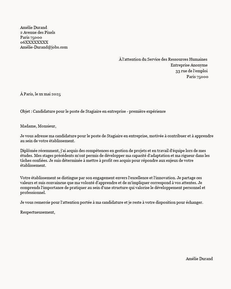 lettre de motivation stage 3eme